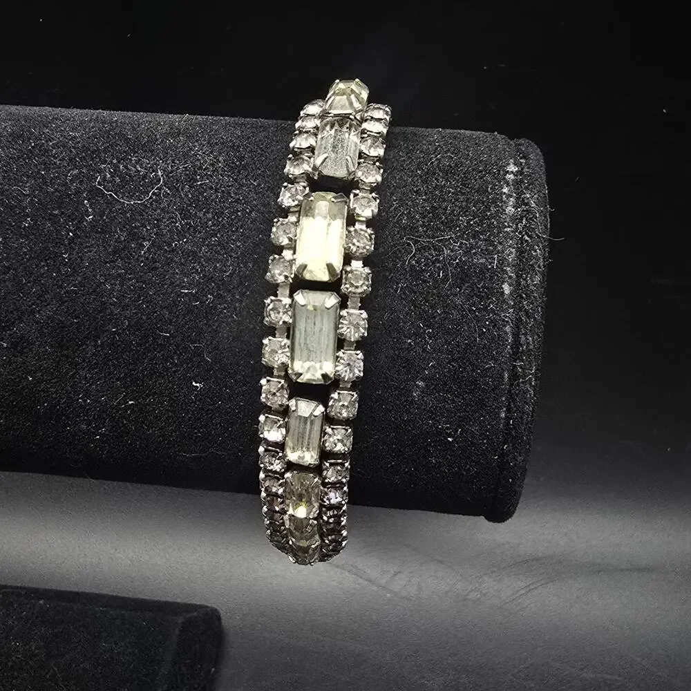 Vintage Clear Rhinestone Bracelet Glam Costume Jewelry